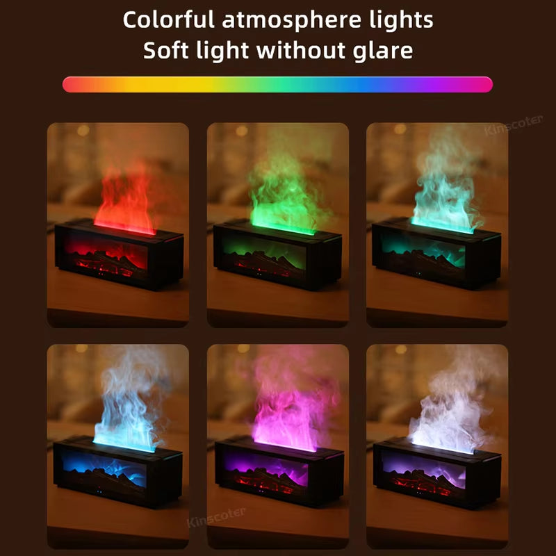 Fireplace Aroma Diffuser Creative Flame Humidifier Waterless Auto-Off Protection with Remote and Realistic Fireplace Night Light