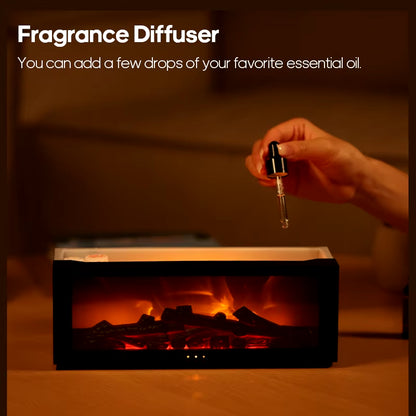 Fireplace Aroma Diffuser Creative Flame Humidifier Waterless Auto-Off Protection with Remote and Realistic Fireplace Night Light